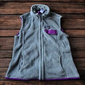 Patagonia Full Zip Sweater Vest Gray Purple Trim Womens Ladies Medium M Outdoors